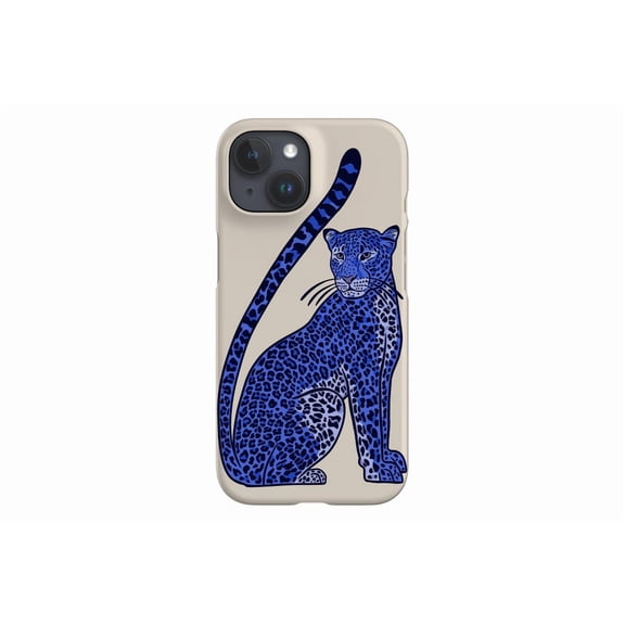 Protective iPhone Case Leopard Sitting Wild Cat Off White Blue Safari Feline Shield IP15 Magnetic MagSafe Compatible