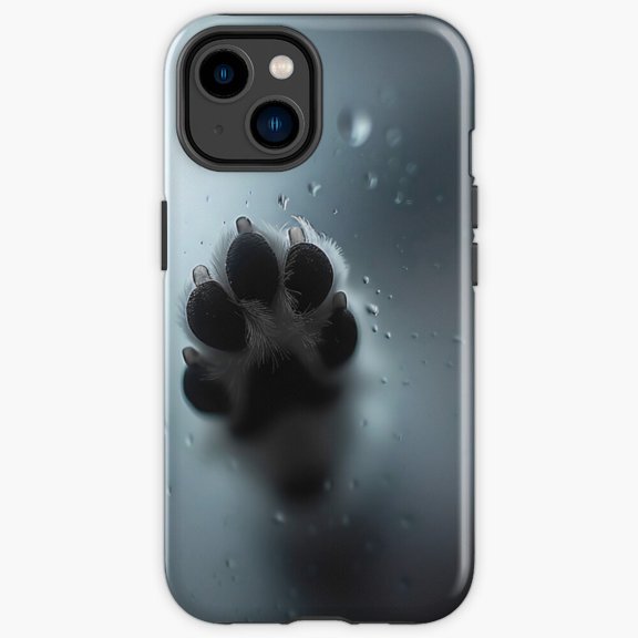 Protective iPhone Case Let Me In Paw Cute Kitten Swatting Glass Door Pet Joke Phone Case IP15 Magnetic MagSafe Compatible