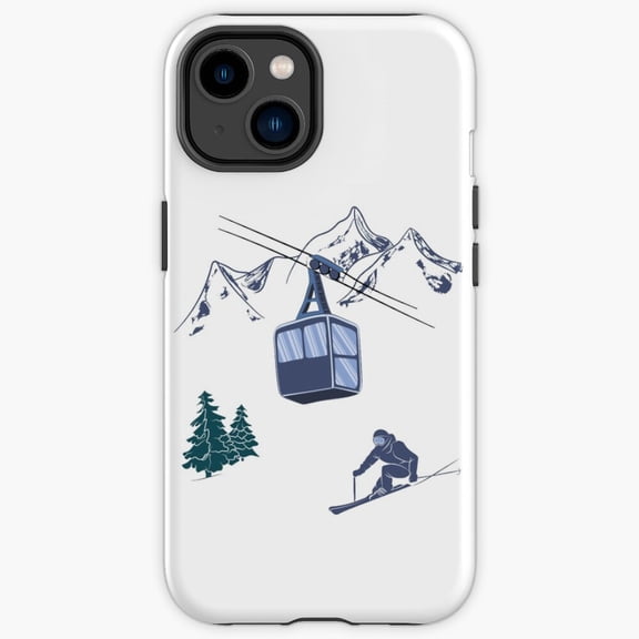 Protective iPhone Case Lift Resort Winter Sports Scene Alpine Chairlift Cable Cover IP13/14 Magnetic MagSafe Compatible
