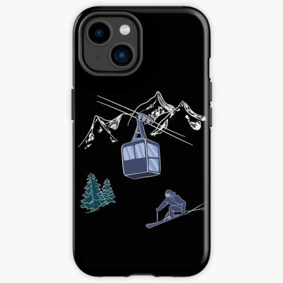 Protective iPhone Case Lift Resort Winter Sports Scene Alpine Chairlift Cable Cover Variant IP13/14 Magnetic MagSafe Compatible
