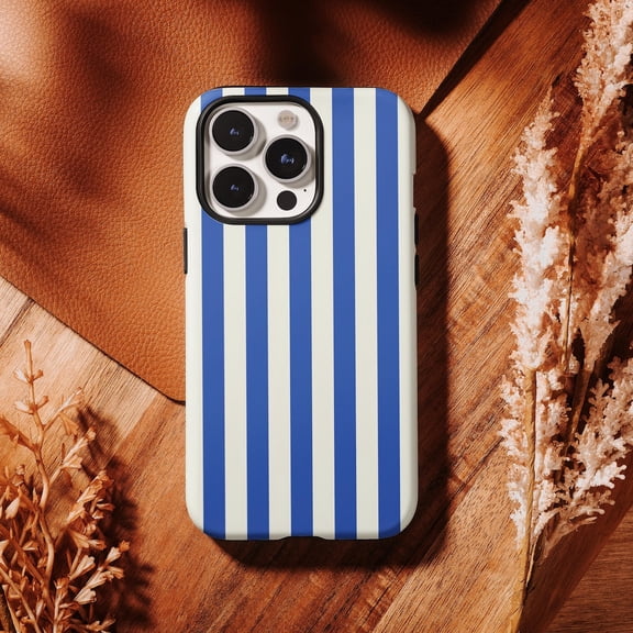 Protective iPhone Case Light Blue Preppy Stripe Classic Retro Checkered Flannel Grid Case IP13/14 Magnetic MagSafe Compatible