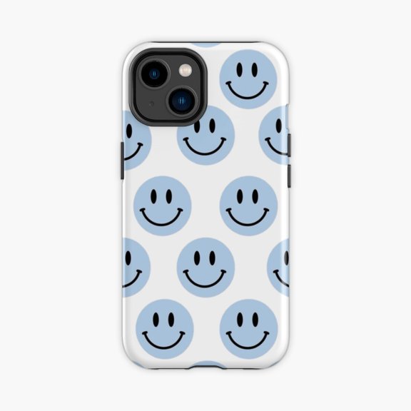 Protective iPhone Case Light Blue Smiley Design Phone Case IP16 Magnetic MagSafe Compatible