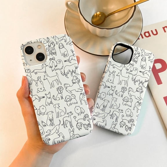 Protective iPhone Case Line Puppy Graffiti Phone Case Fun Artistic Vibes IP13/14 Magnetic MagSafe Compatible