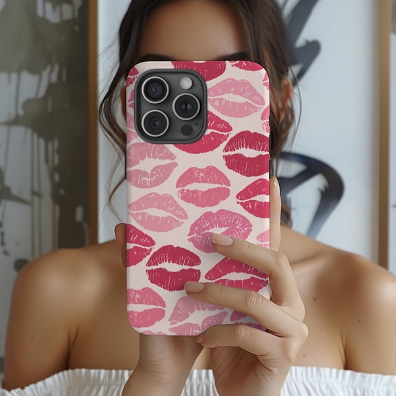 Protective iPhone Case Lips Lipstick Kiss Mark Collage Phone Case Trendy Girly Pattern IP13/14 Magnetic MagSafe Compatible