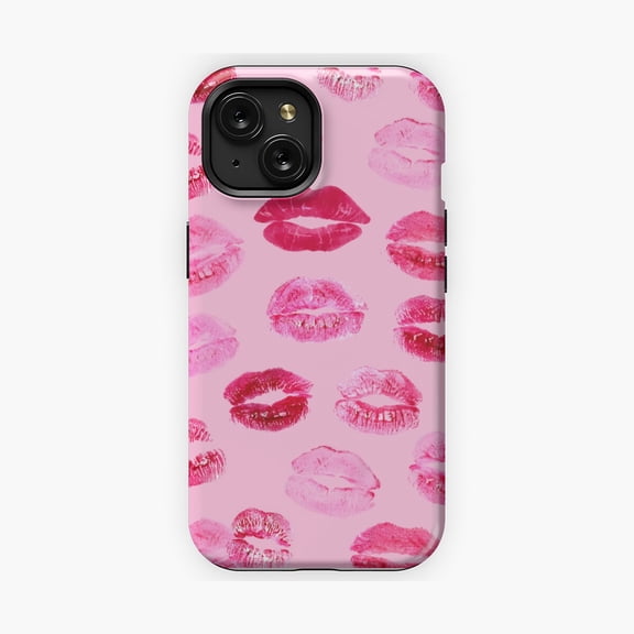 Protective iPhone Case Lipstick Kisses Pink Lips Phone Case Bold Romantic Design IP13/14 Magnetic MagSafe Compatible