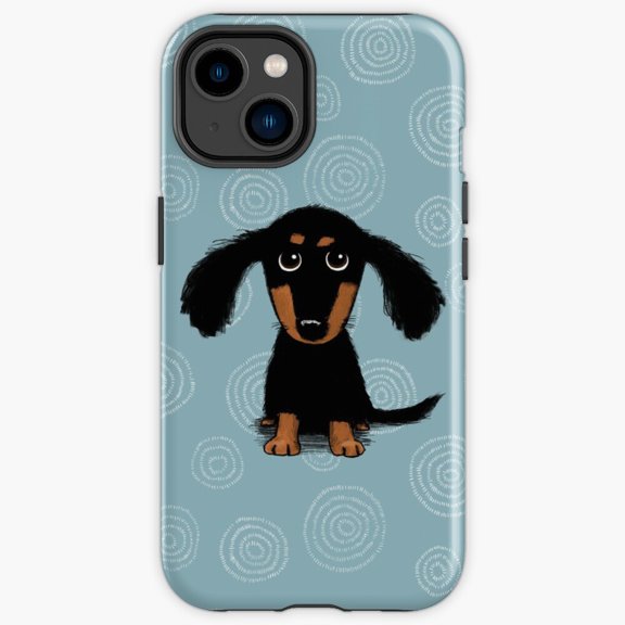 Protective iPhone Case Longhaired Dachshund Black And Tan Puppy Dog Portrait Shield IP13/14 Magnetic MagSafe Compatible