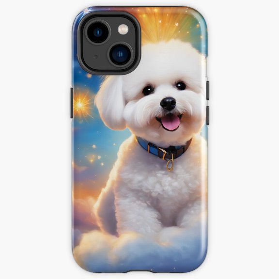 Protective iPhone Case Magic Dogbed Series Featuring Bichon Frise Fluffy Puppy Cover IP15 Magnetic MagSafe Compatible