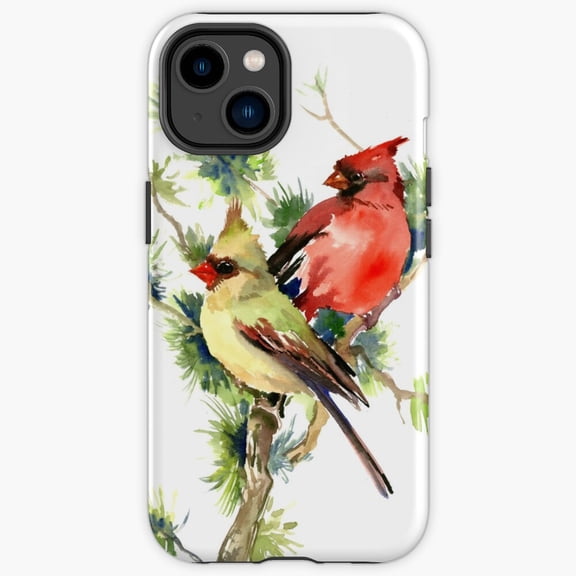 Protective iPhone Case Male And Female Cardinal Birds Red Songbirds Snowy Branch Cover Phone Case IP15 Magnetic MagSafe Compatible