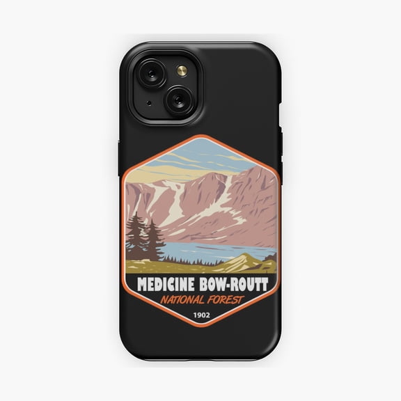 Protective iPhone Case Medicine Bow – Routt National Forest Badge Phone Case with Outdoor Adventure Graphic IP15 Magnetic MagSafe Compatible