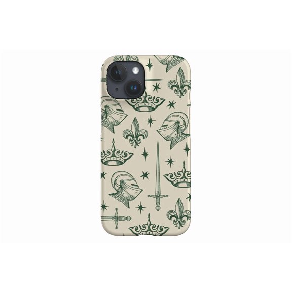 Protective iPhone Case Medieval Heraldry Knights Crowns Green Print Historical Tapestry Shield IP15 Magnetic MagSafe Compatible