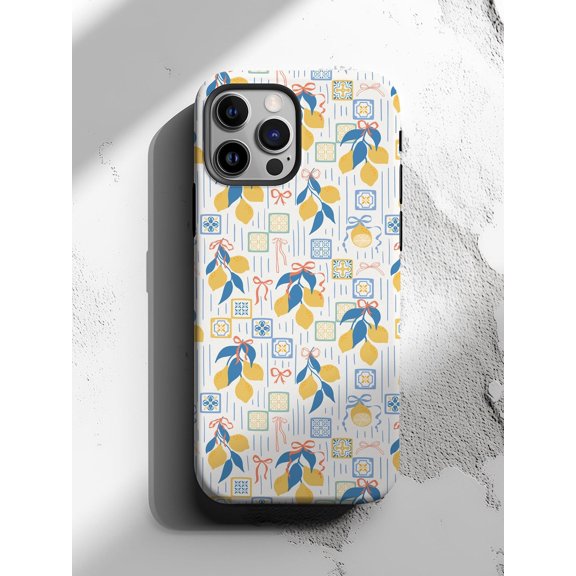 Protective iPhone Case Mediterranean Lemon Phone Case Summer Tiles Aesthetic IP15 Pro Magnetic MagSafe Compatible