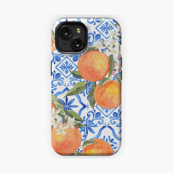 Protective iPhone Case Mediterranean Orange Blue White Tile Phone Case IP14 Pro Magnetic MagSafe Compatible