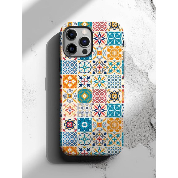 Protective iPhone Case Mediterranean Tile Phone Case Coastal Style Array IP15 Pro Magnetic MagSafe Compatible
