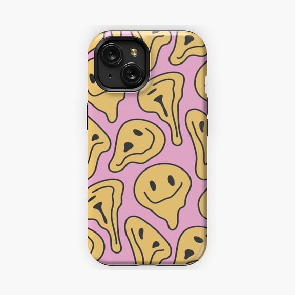 Protective iPhone Case Melting Smiley Face Abstract Artistic Phone Case Trippy Acid House Retro Pop Art Cover IP16 Magnetic MagSafe Compatible