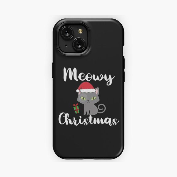 Protective iPhone Case Meowy Cat Winter Festive Theme Protective Phone Case Kitten Meow Script Shield IP13/14 Magnetic MagSafe Compatible