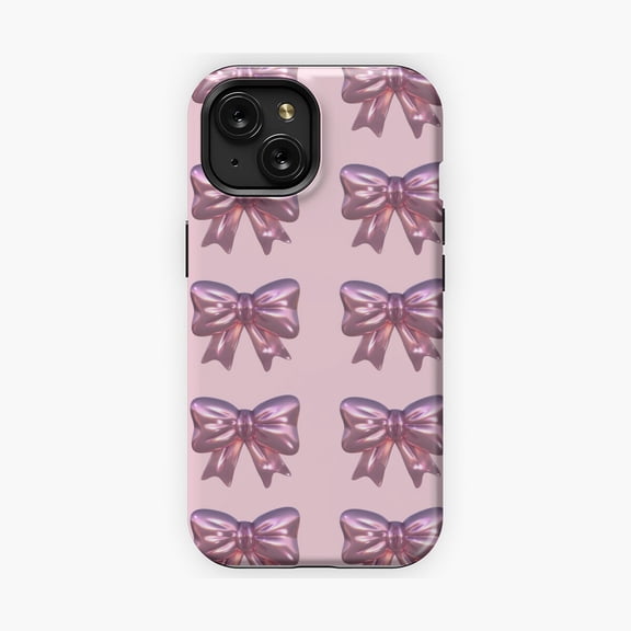 Protective iPhone Case Metallic Pink Coquette Bow Phone Case Shiny Chic Pattern Trendy Look IP15 Magnetic MagSafe Compatible