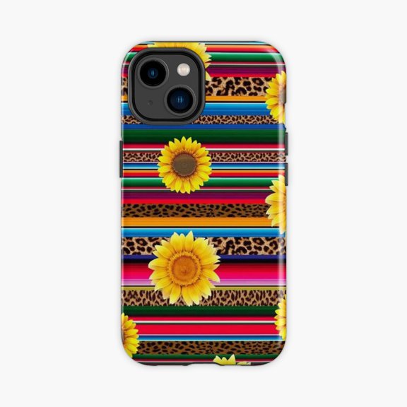 Protective iPhone Case Mexican Serape Leopard Sunflower Stripe Phone Case IP13/14 Magnetic MagSafe Compatible
