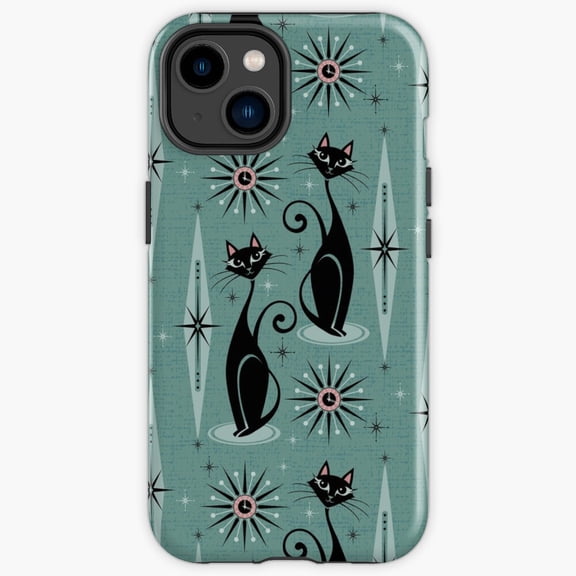 Protective iPhone Case Mid Century Cats And Clocks Three Retro 1950S Modern Mcm Shield IP16 Magnetic MagSafe Compatible