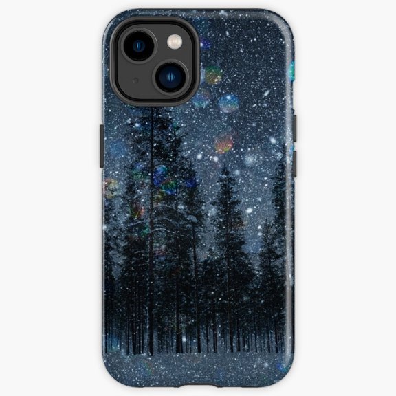 Protective iPhone Case Midnight Forest Snowfall Dark Wilderness Silhouette Tree Blizzard Phone Case IP13/14 Magnetic MagSafe Compatible