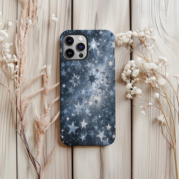 Protective iPhone Case Midnight Star Glitter Protective Cell Phone Case Celestial Pattern Cover IP15 Magnetic MagSafe Compatible