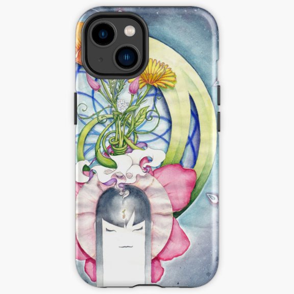 Protective iPhone Case Mind In Bloom Inspirational Brain Floral Art Heavy Duty Shockproof Hard Shell IP13/14 Magnetic MagSafe Compatible