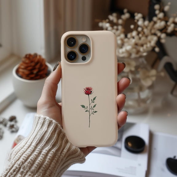 Protective iPhone Case Minimal Red Rose Simple Love Flower Art Continuous Contour Outline Cover IP13/14 Magnetic MagSafe Compatible