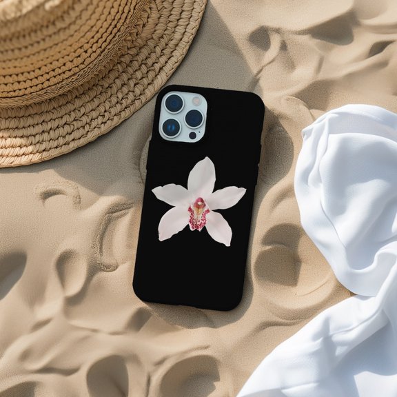 Protective iPhone Case Minimalist Orchid Sleek Floral Print Dainty Botanical Stem Outline Cover IP13/14 Magnetic MagSafe Compatible