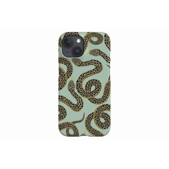 Protective iPhone Case Mint Snake Print Serpent Animal Design Sage Green Reptile Cover IP13/14 Magnetic MagSafe Compatible