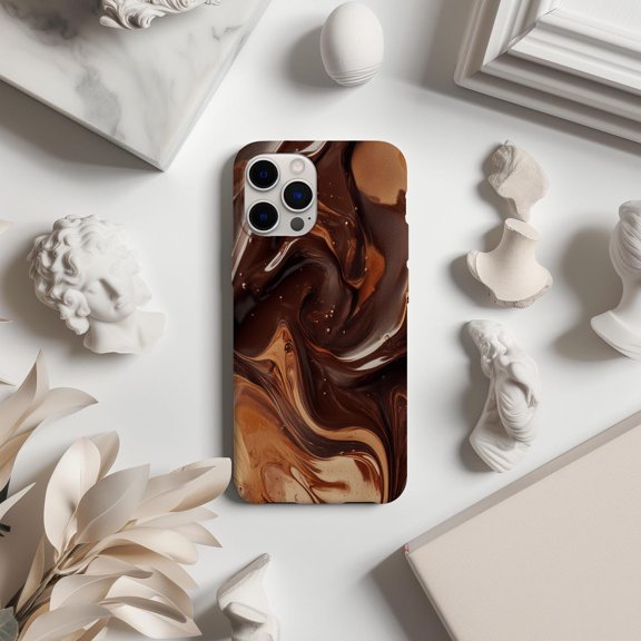 Protective iPhone Case Mocha Mousse Brown Texture Modern Art Fluid Paint Abstract Wave Cover IP13/14 Magnetic MagSafe Compatible