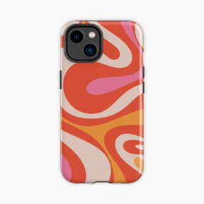Protective iPhone Case Mod Swirl Retro Bright Orange Beige Phone Case IP15 Magnetic MagSafe Compatible