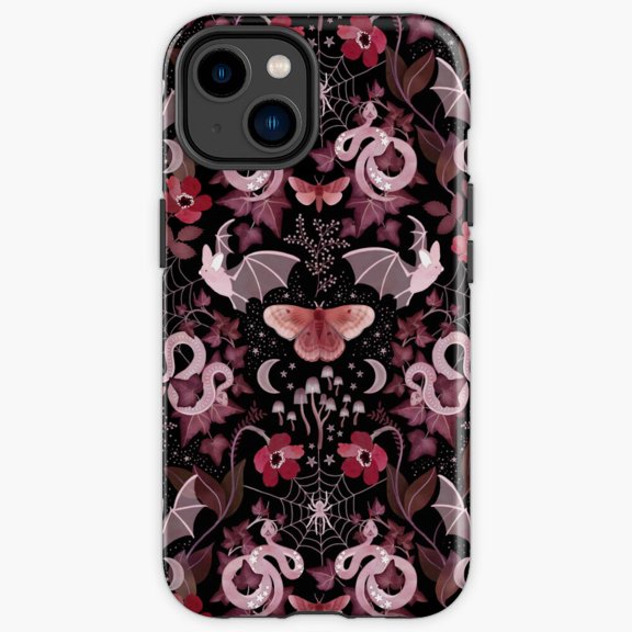 Protective iPhone Case Moody Gothic Bat And Snake Damask Texture Heavy Duty Shockproof Hard Shell IP13/14 Magnetic MagSafe Compatible