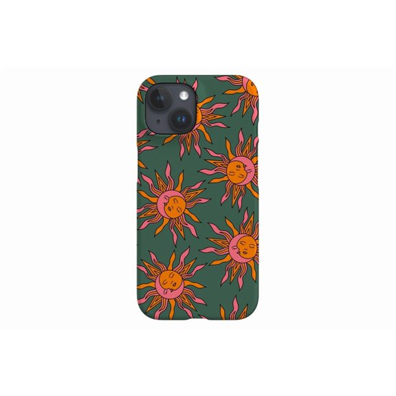 Protective iPhone Case Moon And Sun Green Celestial Design Astrology Oracle Cover IP16 Magnetic MagSafe Compatible