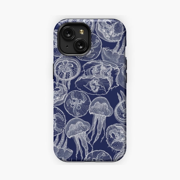 Protective iPhone Case Moon Jellyfish Midnight Blue Phone Case IP13/14 Magnetic MagSafe Compatible