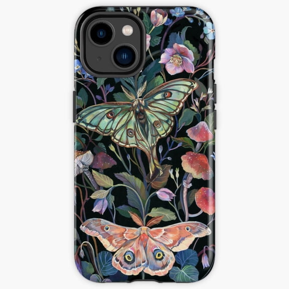 Protective iPhone Case Moon Moth Midnight Celestial Starry Sky Insect Art Heavy Duty Shockproof Hard Shell IP13/14 Magnetic MagSafe Compatible