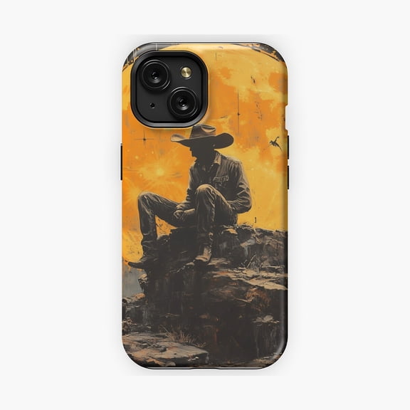Protective iPhone Case Moonlit Cowboy Scene Western Phone Case IP16 Magnetic MagSafe Compatible