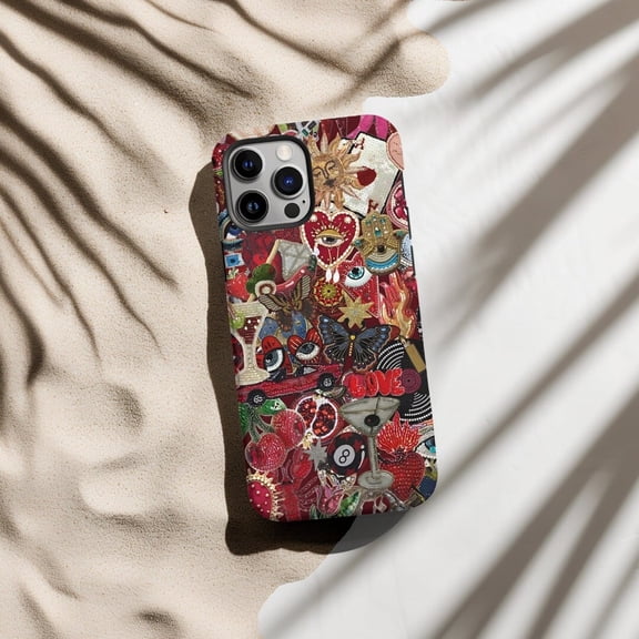Protective iPhone Case Mosaic Evil Eye Collage Phone Case Mosaic Tile Aesthetic Bohemian Girl Design IP15 Magnetic MagSafe Compatible