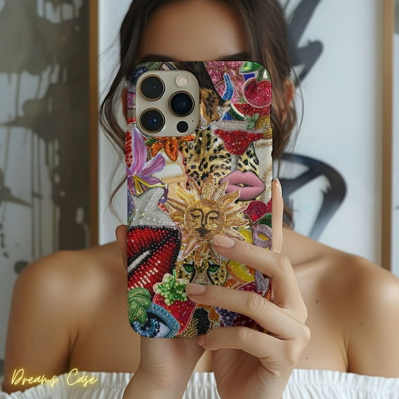 Protective iPhone Case Mosaic Glass Tiles Phone Case Artistic Geometric Design IP14 Pro Magnetic MagSafe Compatible