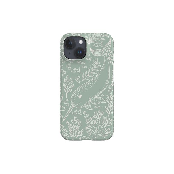 Protective iPhone Case Narwhal Mint Ocean Coral Reef Art Heavy Duty Shockproof Hard Shell IP13/14 Magnetic MagSafe Compatible