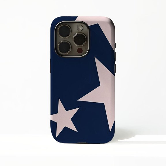 Protective iPhone Case Navy Pink Star Protective Cell Phone Case Star Cover IP15 Magnetic MagSafe Compatible