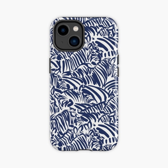 Protective iPhone Case Navy Zebra Stripe Phone Case IP13/14 Magnetic MagSafe Compatible