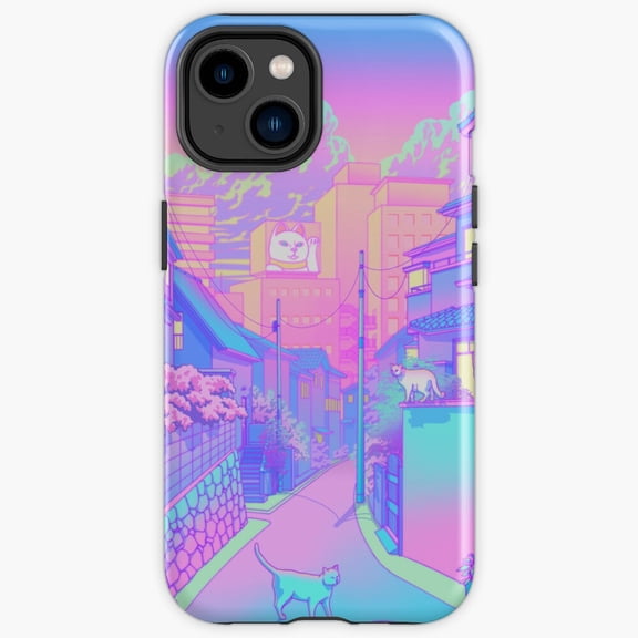 Protective iPhone Case Neko City Tokyo Retro Alley Street Feline Pop Art Cover IP13/14 Magnetic MagSafe Compatible