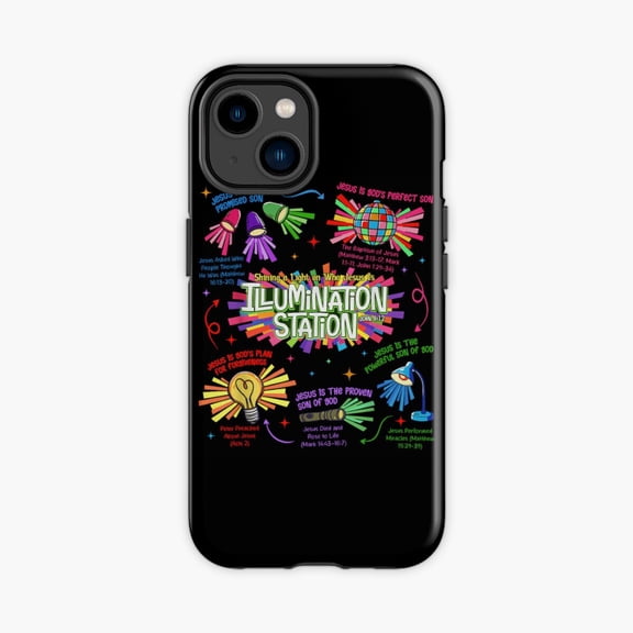 Protective iPhone Case Neon Illumination Station VBS Glowing Light Disco Ball Sunday School Design Phone Case IP15 Magnetic MagSafe Compatible