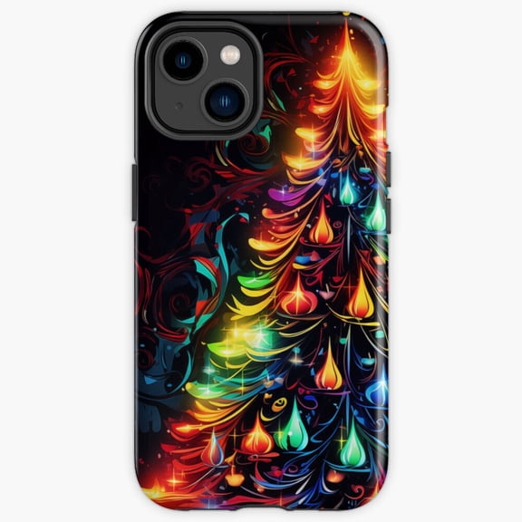 Protective iPhone Case Neon Light Abstract Winter Tree Glowing Cyberpunk Gradient Shield IP13/14 Magnetic MagSafe Compatible