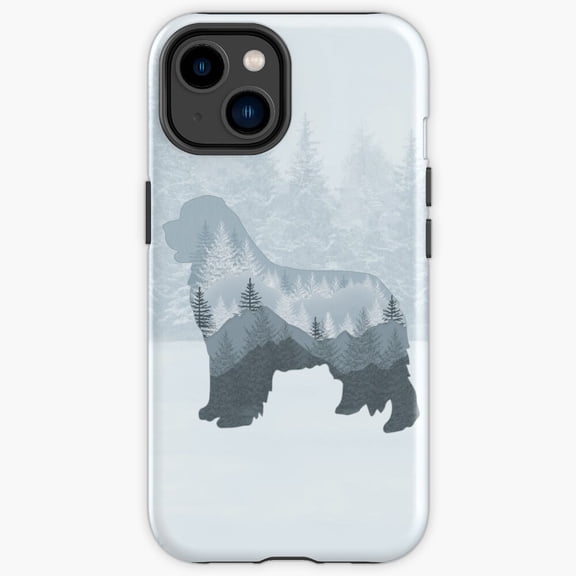 Protective iPhone Case Newfoundland Dog Tree Outline Silhouette Pattern Phone Case IP13/14 Magnetic MagSafe Compatible