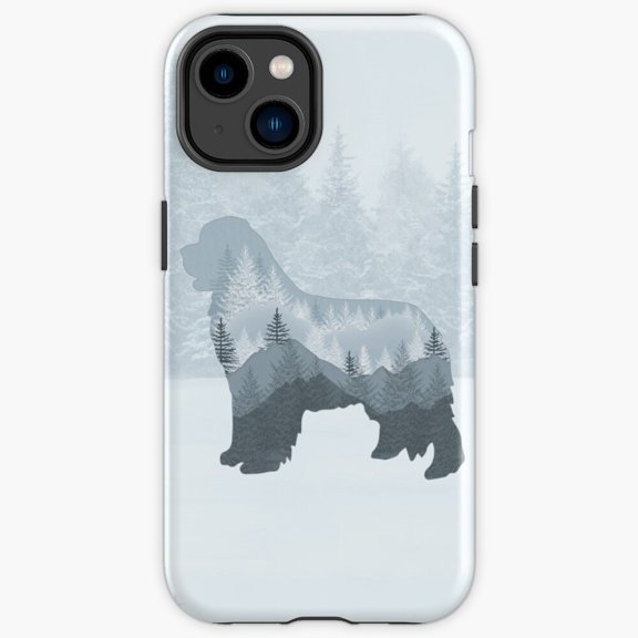 Protective iPhone Case Newfoundland Dog Tree Outline Silhouette Pattern Phone Case IP16 Magnetic MagSafe Compatible