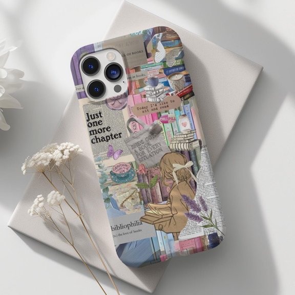 Protective iPhone Case Newspaper Collage Phone Case with Bookish Reading Theme Layout IP15 Magnetic MagSafe Compatible