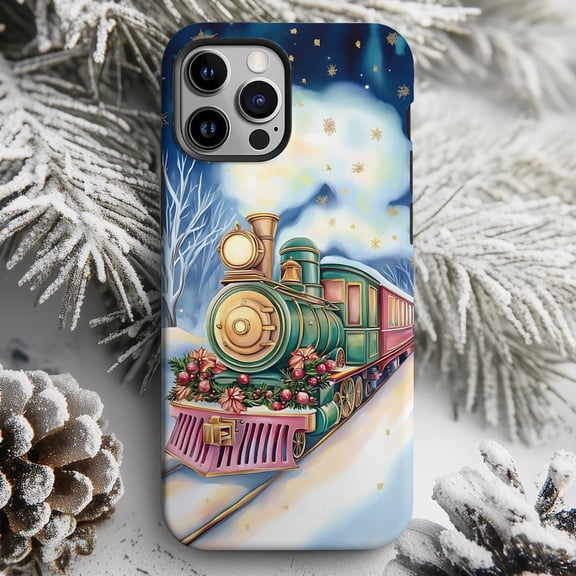 Protective iPhone Case North Pole Train Phone Case Snowy Winter Scene Layout IP13/14 Magnetic MagSafe Compatible