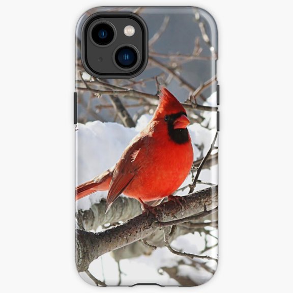 Protective iPhone Case Northern Cardinal In The Snow Crimson Songbird Wildlife Winter Phone Case IP13/14 Magnetic MagSafe Compatible