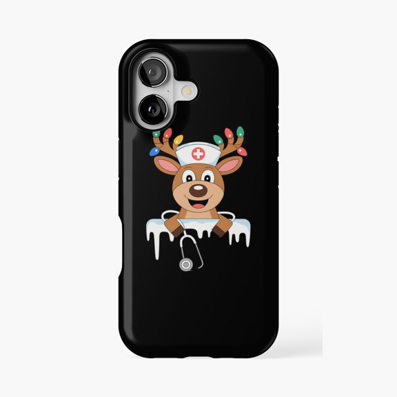 Protective iPhone Case Nurse Love NICU RN ER Santa Reindeer Hat Phone Case IP15 Magnetic MagSafe Compatible