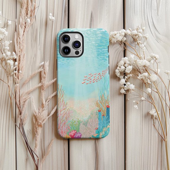 Protective iPhone Case Ocean Coral Reef Protective Cell Phone Case Colorful Fish Cover IP13/14 Magnetic MagSafe Compatible